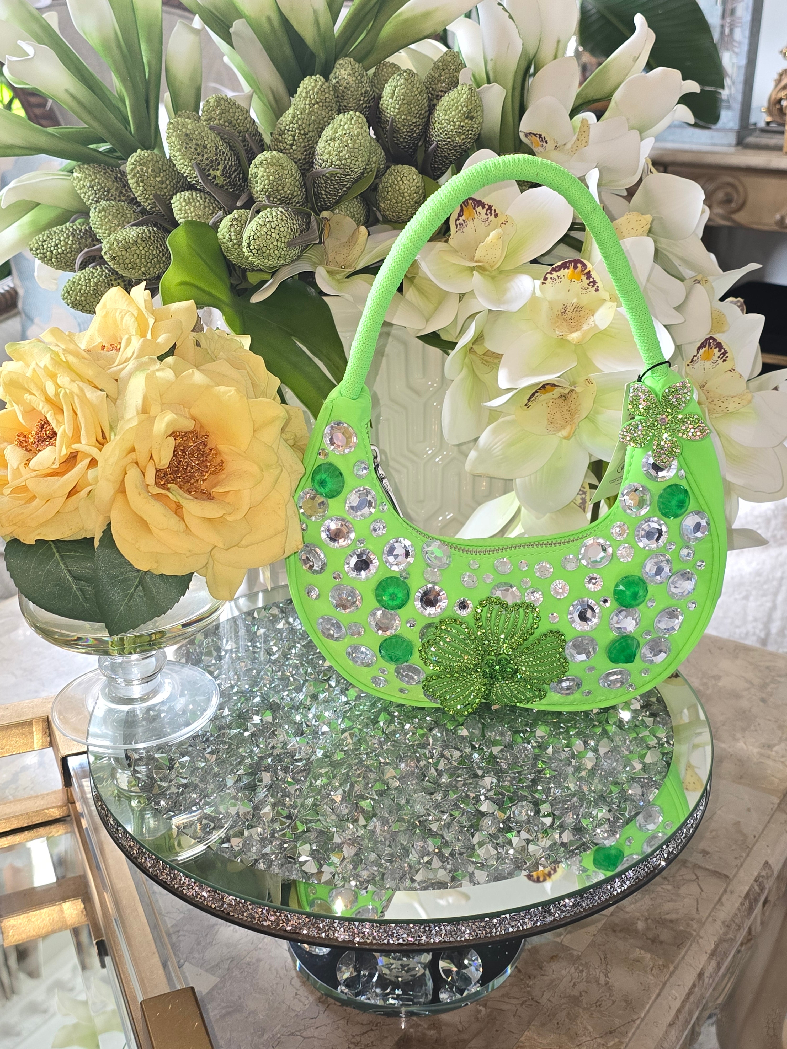 neon green crystal bag