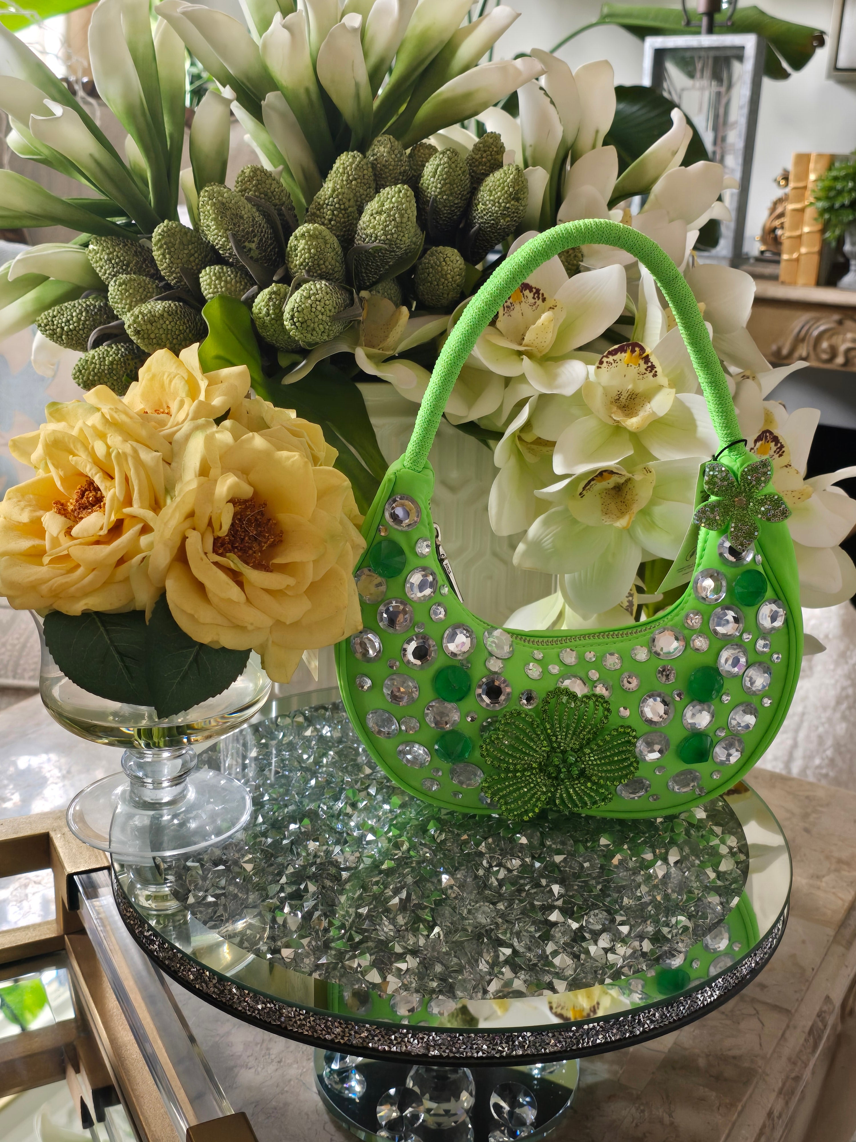 neon green crystal bag