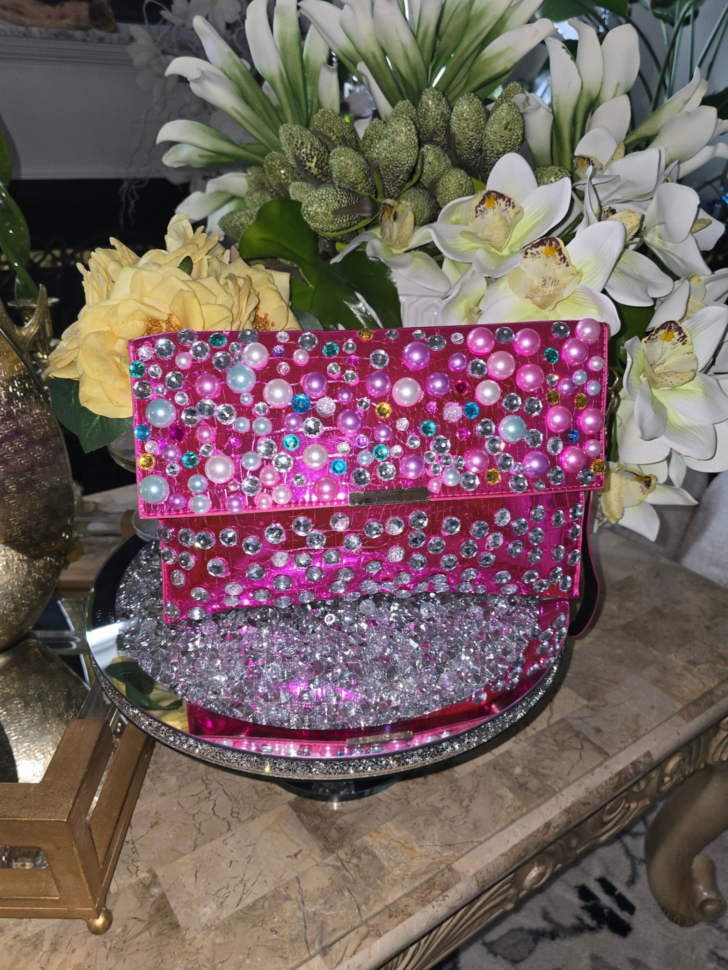 bedazzled envelope clutch