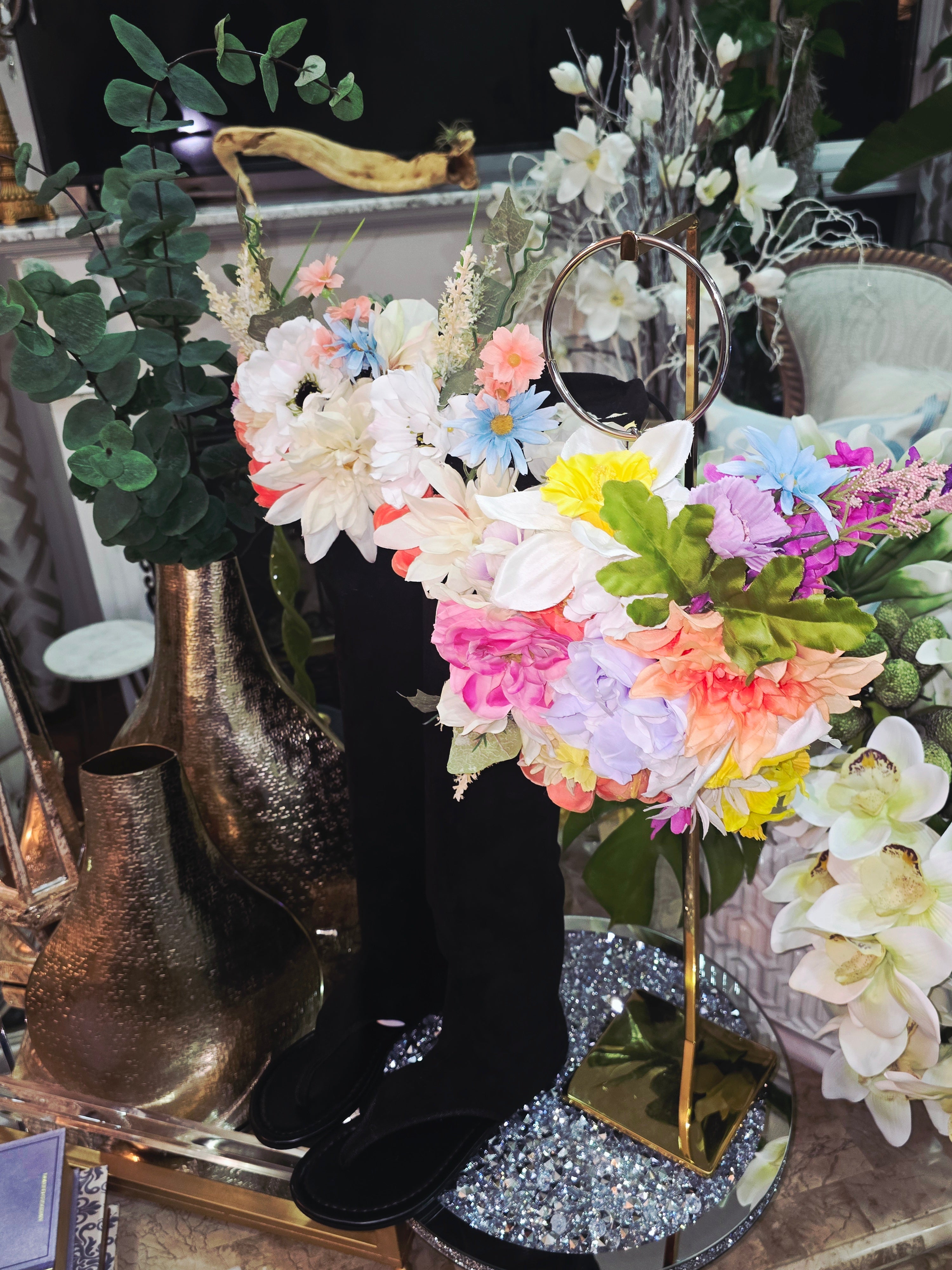 Crystal open toe knee high flat sandal gladiator boot