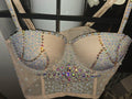 Handmade beaded translucent mesh pearly corset bedazzled